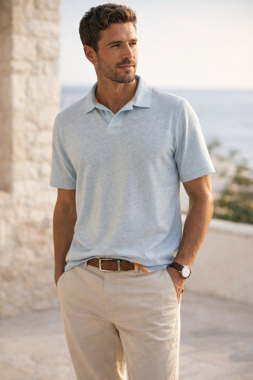 NWT SWIMS Men's Lino Dust Blue Polo Linen Blend Sz L SWK499LN MSRP $125.00